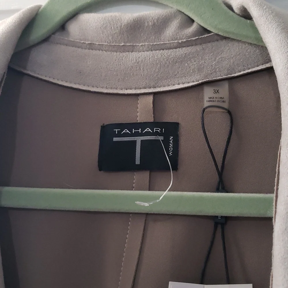 T Tahari Plus Size Mel Faux Suede Classic Trench Coat Light Taupe - Picture 8 of 15